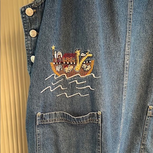 #C084 Vintage Jaspe Blues Denim Jumper Dress with Embroidered Details (1X) - Picture 2 of 8